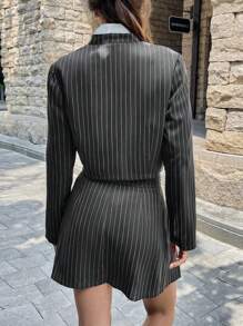 Calvaya 2pcs/Set Women Striped Print Long Sleeve Top And Elastic Waist Skirt