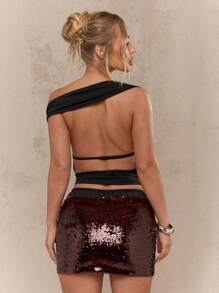 MISSGUIDED Y2K未来主义亮片紧身迷你裙圣诞节 - 酒紅色 - 查看 2