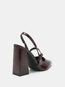 CUCCOO BIZCHIC Simple Basic Coffee Brown Thick Heel Pointed Toe Strap Women's Shoes, Fashion Spring Shoes Spring Break Easter