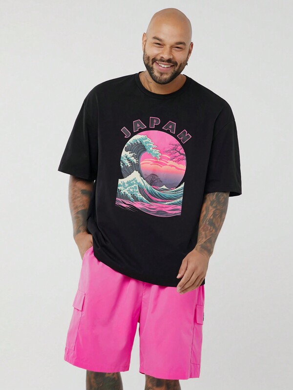 Manfinity NXTstreet Set de tricou cu mânecă scurtă și pantaloni scurți țesute pentru bărbați de mărime Plus