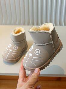 Giày bốt đi tuyết dày ấm áp mới cho bé gái mùa đông 2024, Giày bốt trẻ em dễ thương hoạt hình, Giày bốt ngắn lông nhung cho bé trai mới biết đi, Giày bốt cổ ngắn ống chống trượt - Màu Khaki - Xem 2