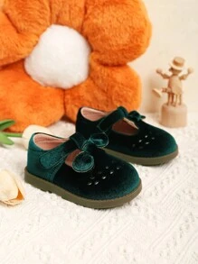 时尚女童天鹅绒平底幼儿步行鞋，秋冬款 - 綠色 - 查看 6