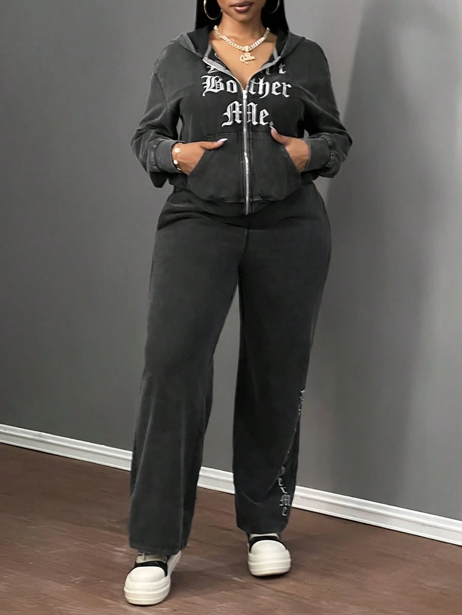 Slaydiva 2pcs/Set Women Casual Acid-Washed Pattern Knitted Set - Grey - View 1