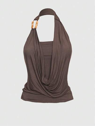 Grunge Punk Retro Subculture Girl Beaded Halter Neck Fitted Ladies Camisole