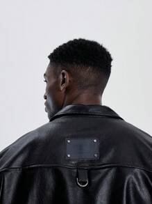 Musero Heren PU Zip Up Gestructureerd Shirt