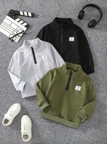 SHEIN Áo nỉ dài tay dáng rộng, khóa kéo, màu trơn, cổ đứng, trang trí đơn giản, phong cách thể thao đa năng, nhiều màu sắc, lý tưởng cho mặc hàng ngày đi học, dã ngoại, dạo phố, du lịch, mặc lót mùa xuân/thu, lớp áo giữ ấm mùa đông. - Nhiều màu - Xem 7