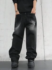 Manfinity EMRG Men's Plus Size Simple Pocket Design Casual Denim Jeans