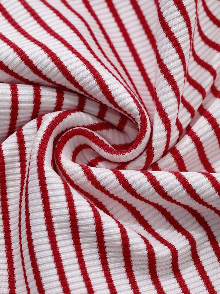 Women Casual Minimalist Striped Fitted Cropped Tank Top
