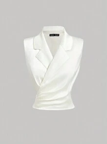 SHEIN MOD 杏色翻领折腰女式西装外套 - 杏色 - 查看 1