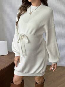 SHEIN Maternity Casual Round Neck Drop Shoulder Long Sleeve Sweater Dress, Autumn & Winter