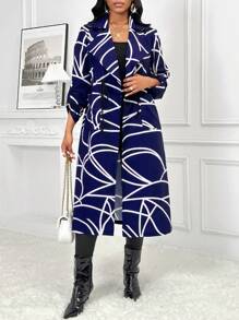 SHEIN Lady Giacca casual da donna con stampa blu, adatta per il pendolarismo - Blu Navy - Visualizzare 3