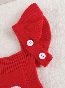 Conjunto de niña bebé para primavera/otoño con pantalón de tirantes de punto con intarsia de dibujos animados, diseño lindo de conejo peludo rosa, mangas con volantes, para Navidad