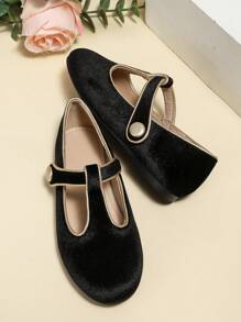 1 Pair Of Girl's Simple Flat Shoes For Daily Casual Wear, Autumn/Winter - Black - View 2