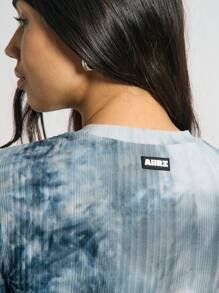 AiiRZ Ribbed Batik Tie-Dye Printed Long Sleeve Fishtail Hem Maxi Dress