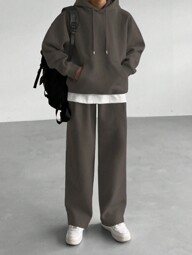 DAZY Men Solid Color Long Sleeve Drawstring Hoodie And Sweatpants Casual 2 Pieces Set, Autumn