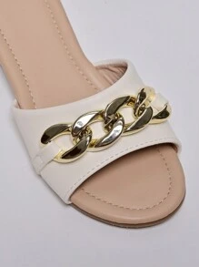 Girls' Fashion Golden Chain Wedge High Heel Sandals, Suitable For Summer - White - View 3