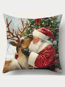 4 Packs Christmas Throw Cushion Covers , Santa Claus & Reindeer Holiday Patterns, Zippered, Machine Washable Pillow Cover, Festive Decor For Various Rooms,Polyester Fabric, For Home Sofa, Bedroom, Living Room Decor (Insert Not Included) - Multicolor - View 7
