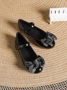 Girls Silver Casual Bow Soft Bottom Comfortable Flats - Black - View 4