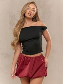 MISSGUIDED Verdrehter drapierter Bubble Mini-Rock Weihnachten - Bordeaux - Übersicht 1