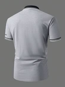 Manfinity Homme Plus Size Men's Casual Colorblock Short Sleeve Polo Shirt - Grey - View 2