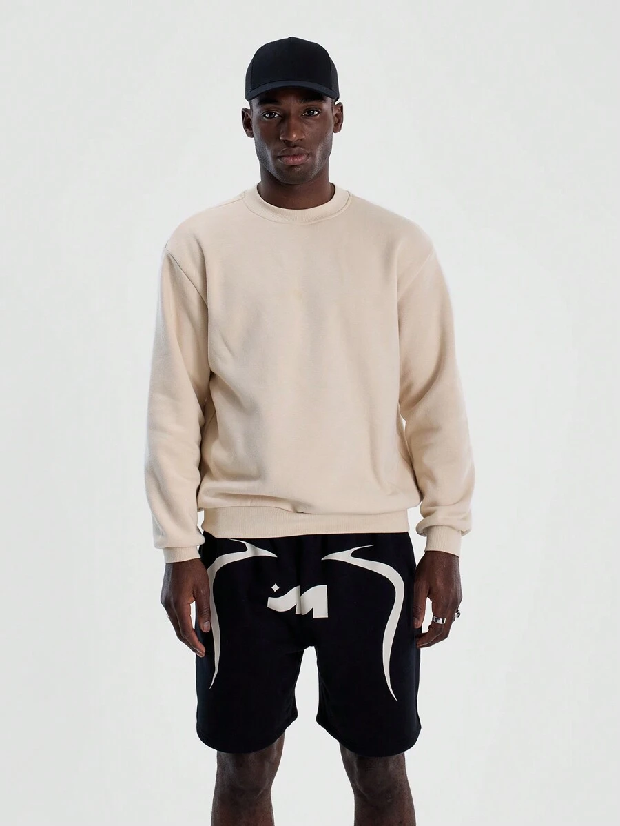 Musero Basic Plain Style Crew Neck Drop Shoulder Long Sleeve Sweater Jumper Autumn Winter Essentials - Apricot - View 1