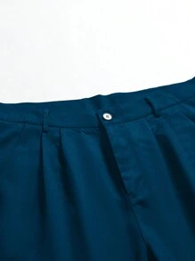 Calvornis 男士加大码纯色立领长袖西装外套和裤子套装，秋季商务休闲装 - 藍色 - 查看 5