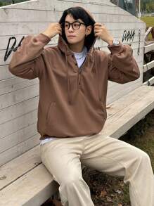 DAZY Men's Plaid Patchwork Thermal Lined Hoodie, Autumn Vacation - Brown - View 9