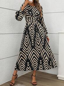 SHEIN Clasi Đầm Maxi Thiết Kế Tối Giản Lưng Cao Thắt Lưng Chéo Thanh Lịch Thu/Đông Cho Nữ - màu đen - Xem 4