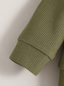 SHEIN Leap Crew 2 件套男婴针织拼接领夹克和裤子套装 - 軍綠色 - 查看 7