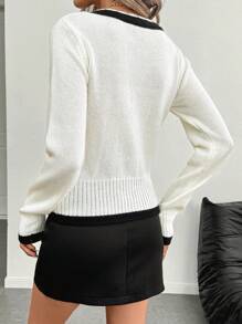 SHEIN LUNE 女式休闲圆领拼色蝴蝶结装饰长袖毛衣，秋冬款