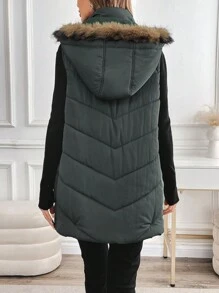 SHEIN Clasi Slant Pockets Sleeveless Argyle Quilted Vest Coat Hooded Warm For Autumn And Winter,Winter Clothes For Women,Winter Women Coat, Hooded