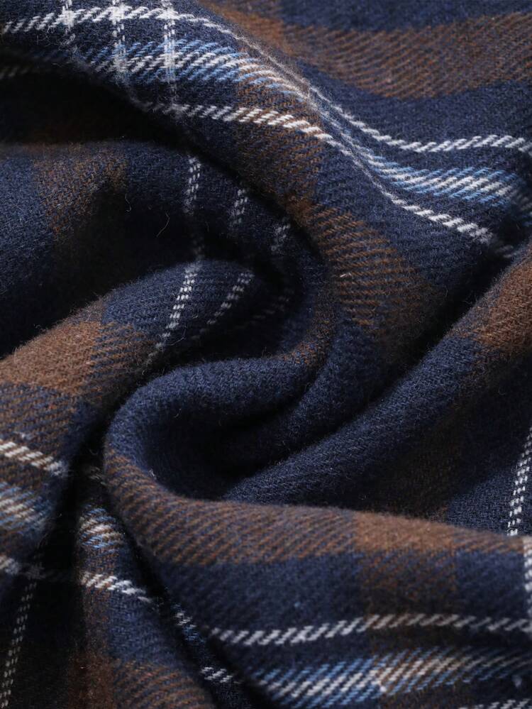 Men's Plaid Patchwork Thermal Lined Hoodie, Autumn
