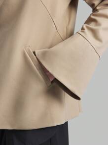 Ontre Women's Single Breasted Shawl Collar Formal Blazer, Business Casual Waist Gathered Khaki V-Neck Jacket - Apricot - View 7