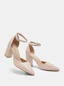 CUCCOO BIZCHIC Talons hauts à bout pointu avec bride à la cheville et talon épais, de couleur abricot. Chaussures à talons de mode pour les trajets, les fêtes et les rendez-vous. Ambiance de Noël, du Nouvel An, de l'automne, de l'hiver et de la Saint-Valentin.