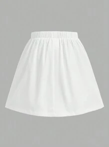 SHEIN 2 pezzi/Set Vestiti casual per ragazze tween, felpa con grafica a lettera ampia e gonna plissettata corta - Rosso - Visualizzare 9