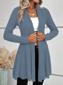 SHEIN LUNE 1 pieza Cárdigan elegante de manga larga de punto de unicolor, adecuado para el trabajo - Neblina azul - Ver 4
