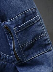 Manfinity Homme Men Deep Blue Washed Denim Padded Casual Loose Baseball Jacket - Light Wash - View 5