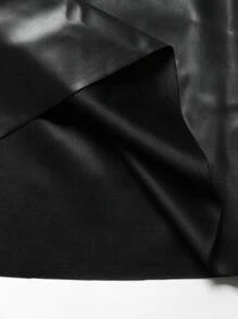 Women's Metal Chain Patchwork PU Leather Pencil Skirt - Black - View 5