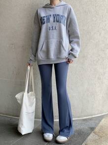 Girlism 少女两件套,碎花灰蓝,休闲百搭,宽松长袖卫衣喇叭裤,返校季,干净女孩,运动服 - 彩色 - 查看 10