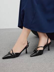 CUCCOO BIZCHIC 女士黑色带扣尖头细高跟鞋，时尚通勤、约会、派对、度假 - 黑色 - 查看 1