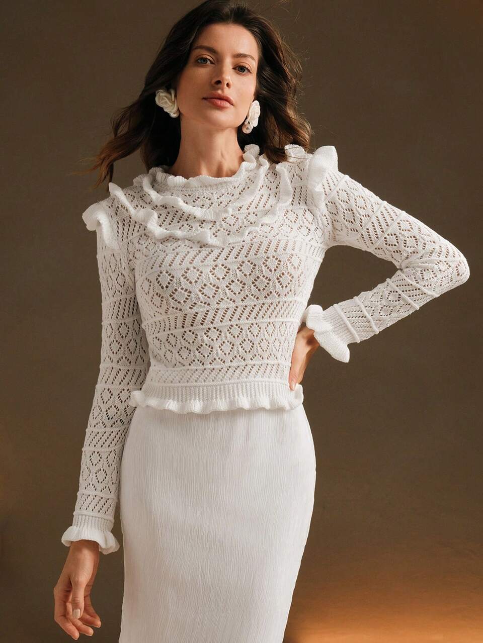 Elegant Layering Ruffle Trim Blouse, Suitable For Commuting