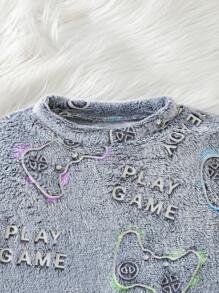 青少年男孩舒适温暖灰色简约游戏夜光蓬松长裤和长袖两件套睡衣套装 - 灰色 - 查看 6