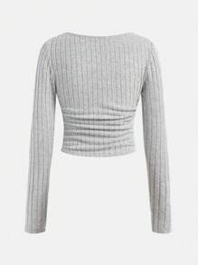 SHEIN Nastolatka 1 otrzymaj 2 za darmo 3 sztuki Czarny morelowy szary Jesień i zima All-Match Casual i sportowy ściągacz dzianinowy marszczony detal Długi rękaw T-shirt