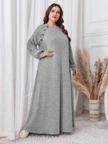 Al Najma Robe maxi en polaire oversize pour femmes avec boutons devant, manches longues, style simple et décontracté, patchwork
