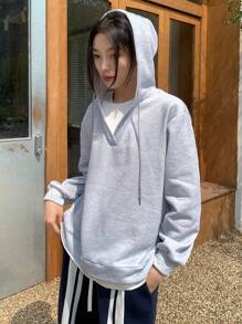 INAWLY Sudadera con capucha casual de mujer con bloques de color y cordón, sudadera de otoño - Gris - Ver 7