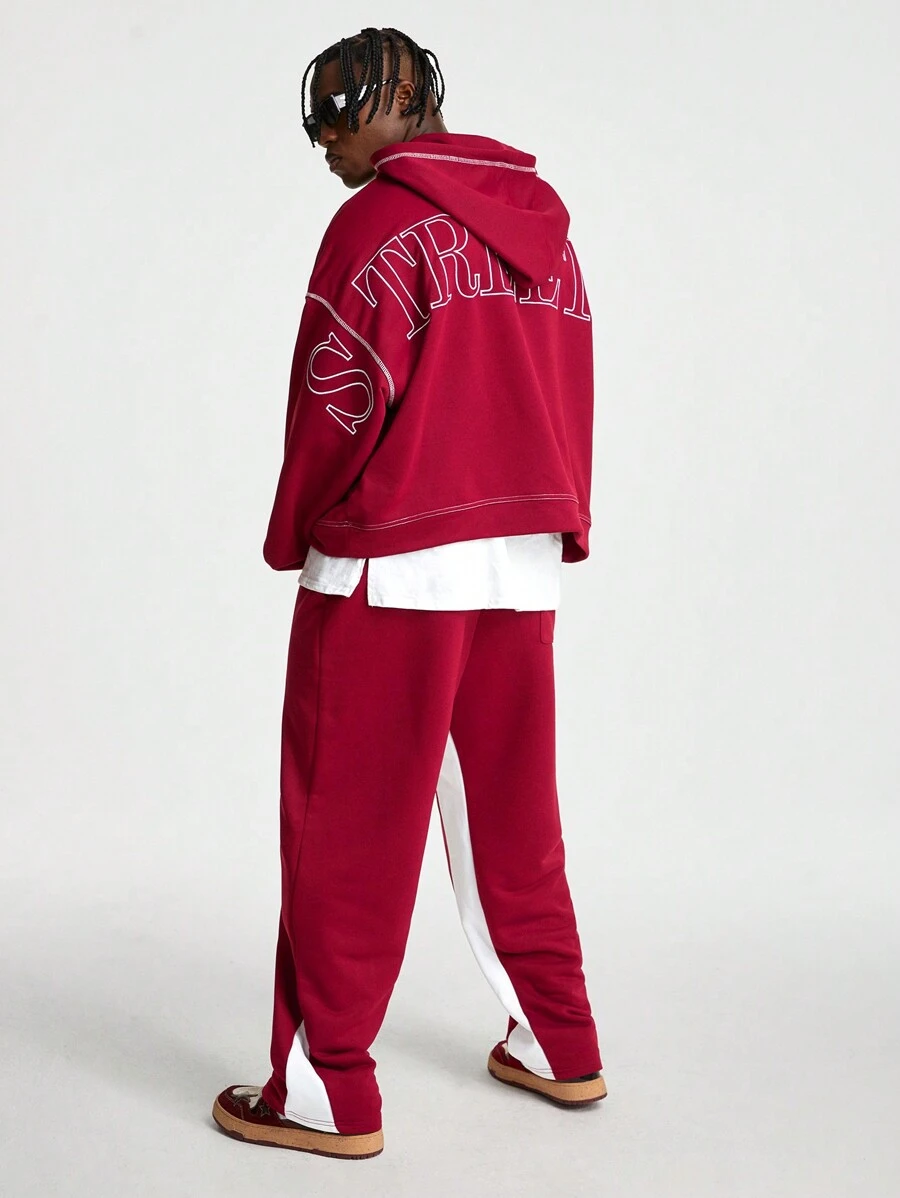 Manfinity VCAY Men Embroidered English Letter Loose Knit Long Sleeve Sweatshirt Set - Burgundy - View 1