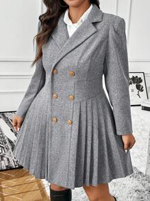 Franclia Plus Size Retro French Style Notch Lapel High-Quality Pleated Women Jacket