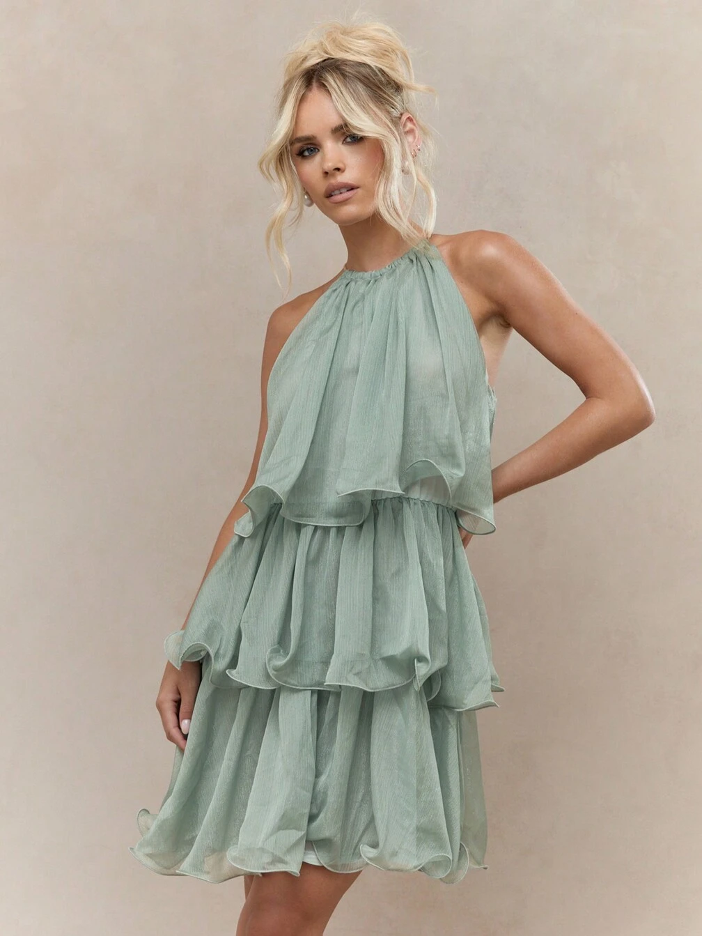 tiered ruffle halter neck mini dress Halterneck Tiered Frill Mini Dress In Multi Floral Print | EGO US
