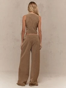 MISSGUIDED Suede Finish Tailored Wide Leg Pants Office Wear - Brown - View 2