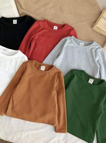 SHEIN LMoss Kids Paquete múltiple de tops de punto de manga larga de unicolor de moda para bebé niña, otoño/invierno